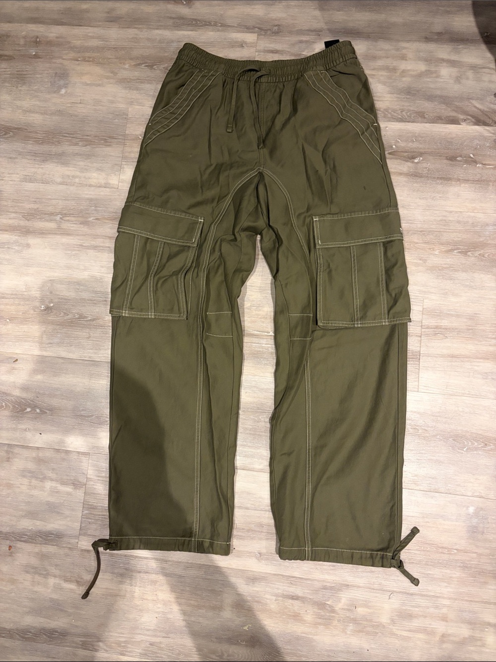 TNA Olive Green Cargo Pants with Drawstring Ankles